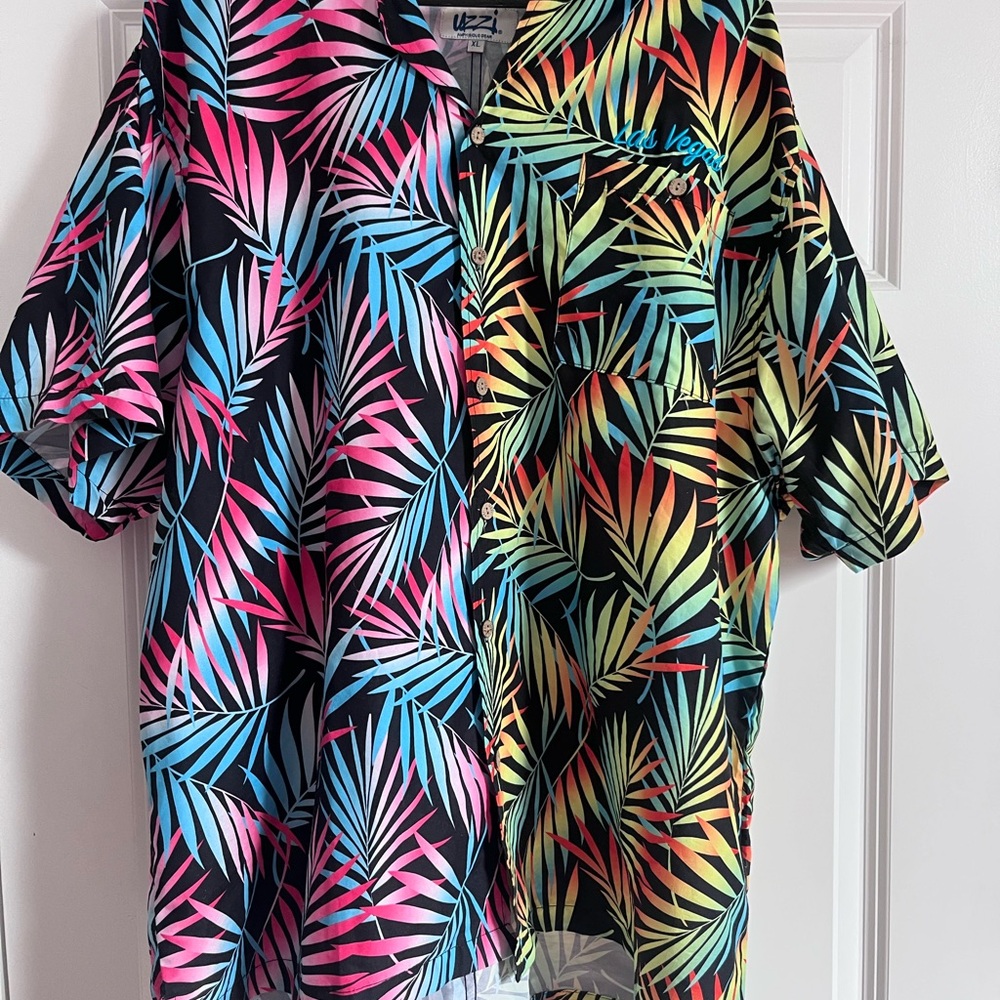 Uzzi Amphibious Gear Aloha Hawaiian Shirt Mens XL Royal Blue Palm Leaf HP95